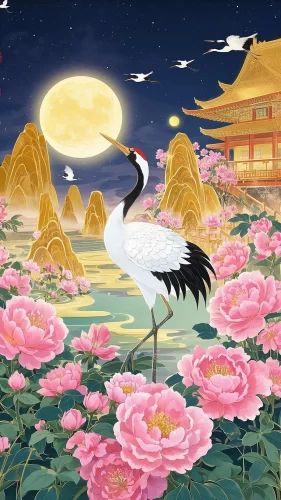 宋式极简仙鹤壁纸，直线构图设计